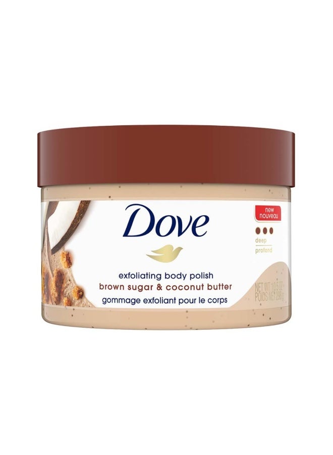 دوف مقشر الجسم دوف للبشرة الجافة بالسكر البني وزبدة جوز الهند، يقشر ويرطب بلطف لبشرة ناعمة وملساء على الفور، مكونات طبيعية، خالٍ من الكبريتات، برائحة جوز الهند، 298 غرام - Image 1